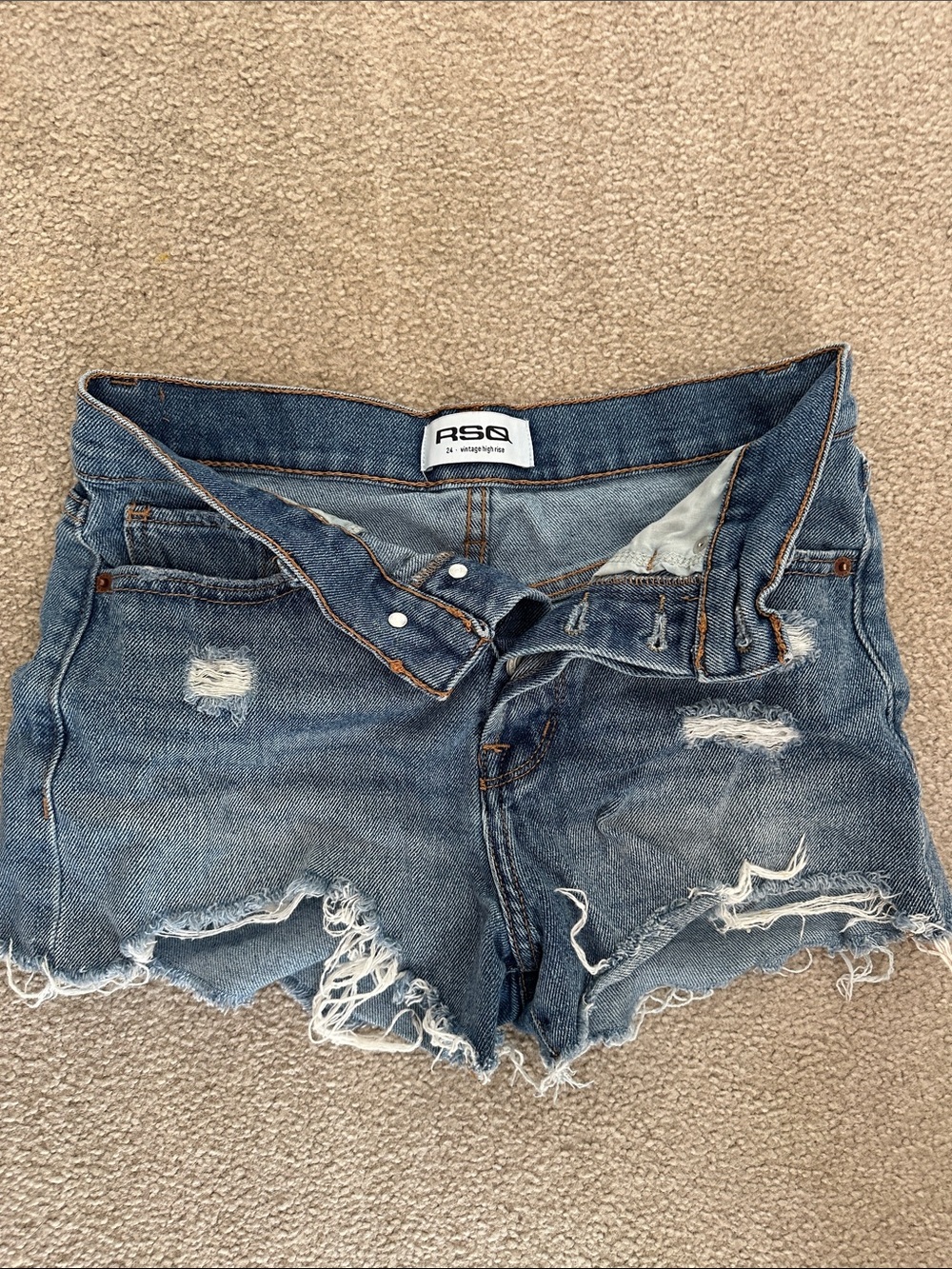 RSQ Distressed High Waist Denim Shorts - Blue